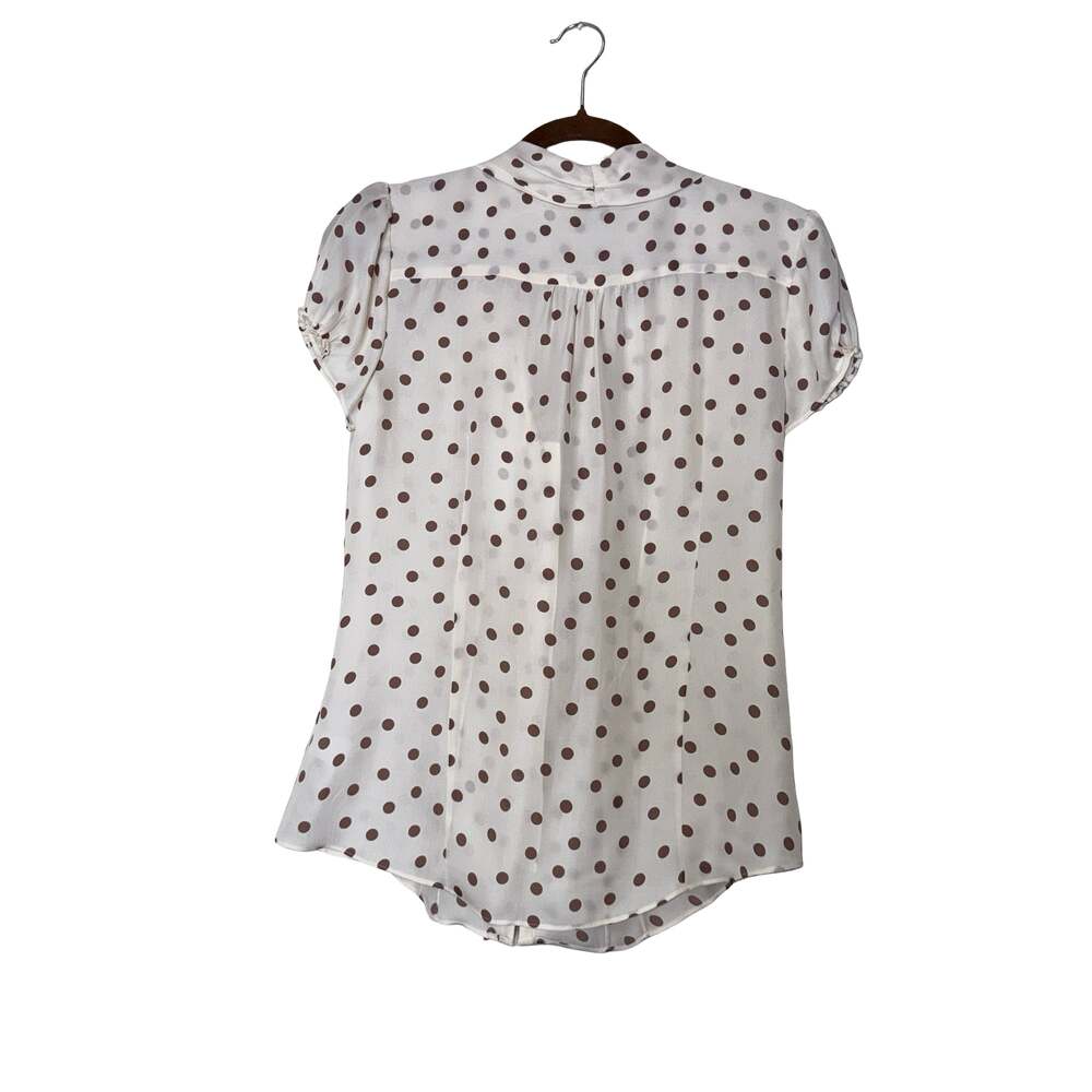 White House Black Market 100% Silk Polka Dot Tie-Neck Blouse Size 2 - Picture 3 of 6